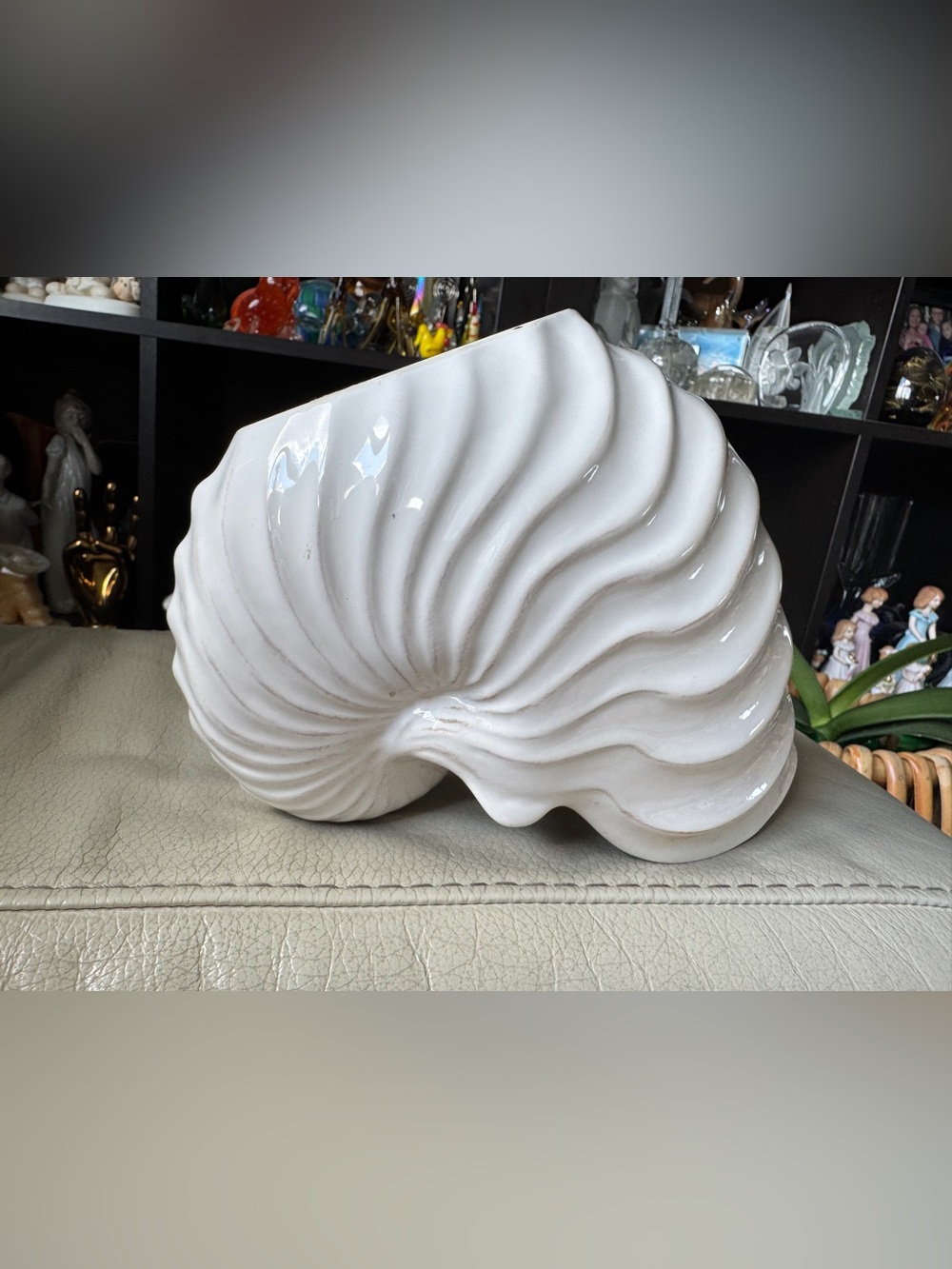White Ceramic Nautilus Shell Sculpture - Decorative Home Art - Picture 4 of 7